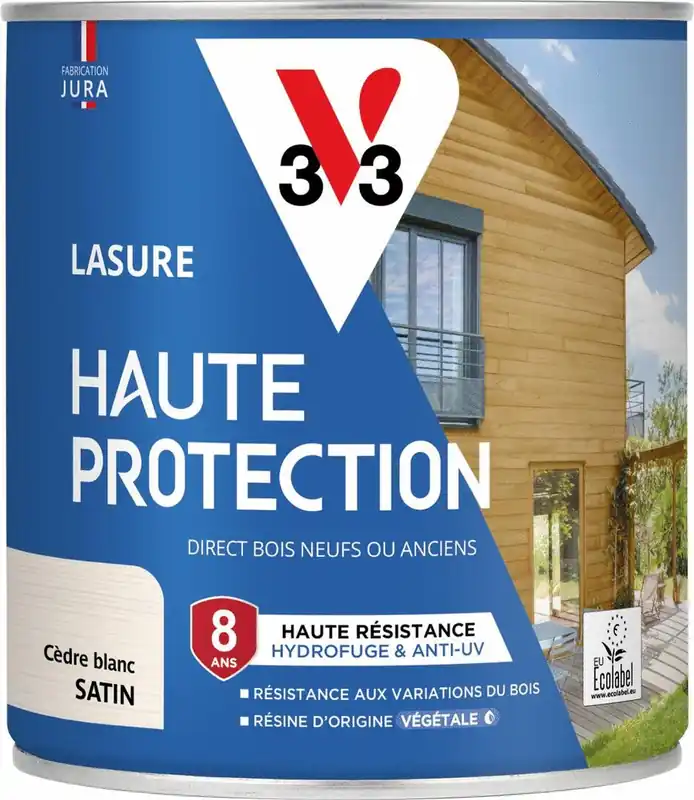 Lasure Haute Protection 8 ans satin cèdre blanc 0,75 L V33 Produit De Marque