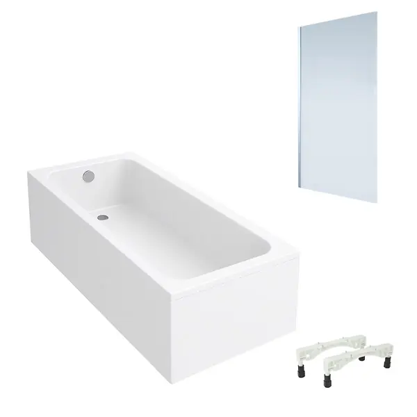 Offre Du Jour Baignoire droite Architectura avec pieds acrylique 160 x 70 cm + Pare bain gauche AURYS Mist 1 chromé VILLEROY ET BOCH