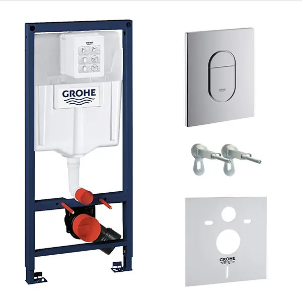 Pack WC Bâti-support Rapid SL + WC sans bride SAT, fixations invisibles + Plaque chrome (ARENABLSAT) GROHE Haute Qualité
