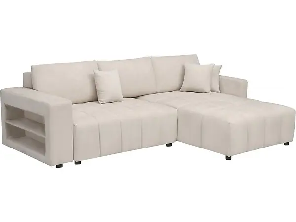 Offre Spéciale Canapé d‘angle convertible tissu chenille 3 places - "Trocadero" - Crème HABITAT ET JARDIN