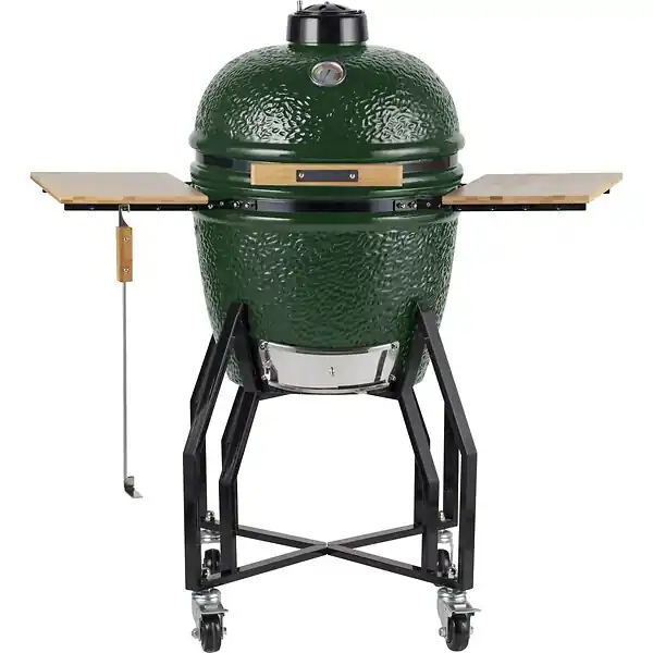 Barbecue à charbon de bois Kamado Céramique Vert - 2 zones de cuisson Grill & Fumoir Ø56cm - Barbecue mobile + 2 tablettes INTEC Expédié Aujourd'hui