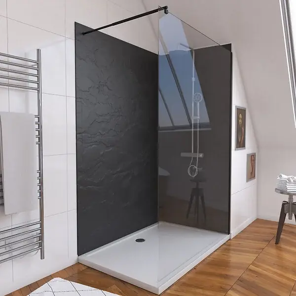 Retour Gratuit Pack douche à l‘Italienne Receveur 90x120 + Paroi transparente + Panneaux muraux finition ardoise AURLANE