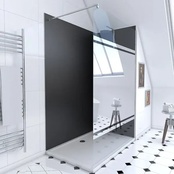 Pack Douche a l‘Italienne 90x120 - Kit Panneaux Muraux Noir/Chrome + Receveur + Paroi Miroir 8 mm AURLANE Commander Maintenant