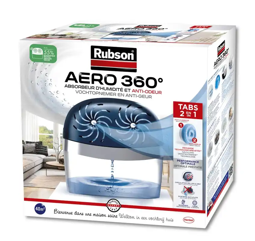 Absorbeur d‘humidité Aéro 360° 40m² + 2 recharges RUBSON Pas Cher