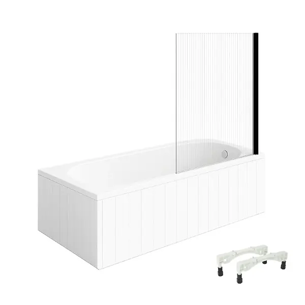 Baignoire droite avec pieds 170 x 75 cm O.Novo Blanc + Pare bain droite AURYS Raywall noir mat VILLEROY ET BOCH Réduction