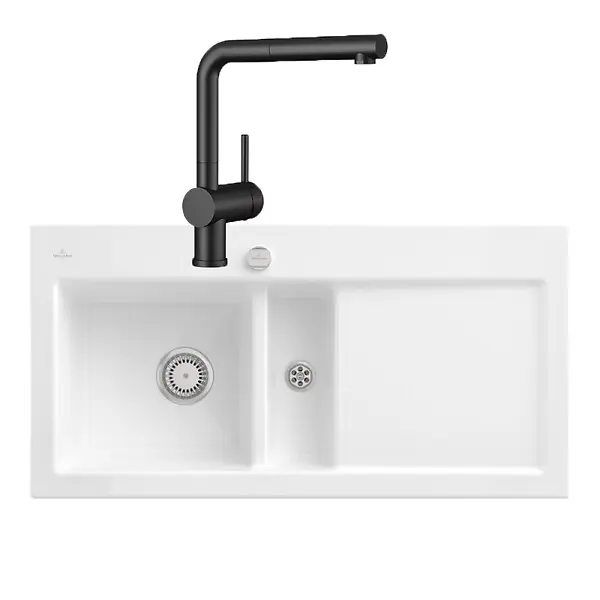 Commander Maintenant Evier Subway Pure 60 égouttoir à droite vidage auto + Robinet de cuisine Steel Shower Anthracite VILLEROY ET BOCH