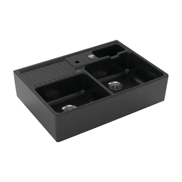 Evier 2 cuves timbre office Tradition Pure Black CeramicPlus avec vidage automatique VILLEROY ET BOCH Jusqu'à Épuisement Des Stocks
