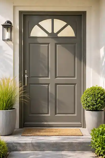 Porte d‘entrée Bois Vitrée Fiacre Gris Quartz, H215 x L90 cm Côte Tableau, p.Droit, (Poignée, Barillet ref 010723NO) GD MENUISERIES Meilleure Vente