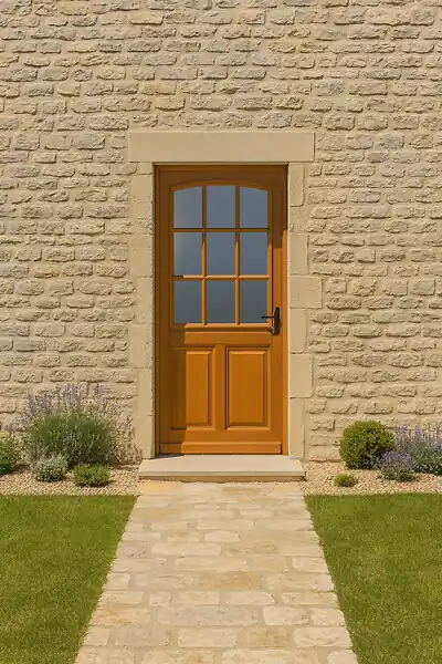 Porte d‘entrée Bois Vitrée Alena, H215 x L80 cm Côte Tableau p.Gauche (Poignée, Barillet ref N158RPL -IN158RCI) GD MENUISERIES Meilleure Vente