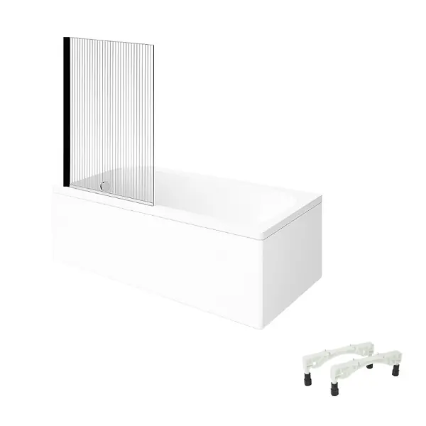 Baignoire droite Architectura avec pieds acrylique 160 x 70 cm + Pare bain gauche AURYS Raywall Noir mat VILLEROY ET BOCH Nouvelle Collection
