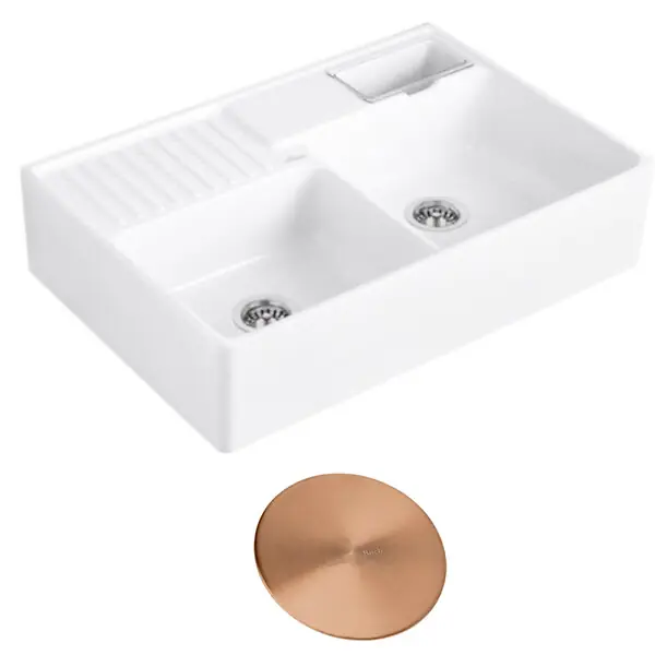Affaire À Saisir Evier timbre d‘office Tradition 89,5 x 63 céramique vidage auto blanc + Cache bonde bronze VILLEROY ET BOCH