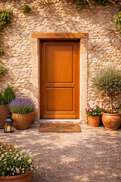 Usine Directe Porte d‘entrée Bois Pleine Eyden, H215 x L90 cm p, Droite Côte Tableau (Poignée, Barillet ref N158RPL -IN158RCI) GD MENUISERIES