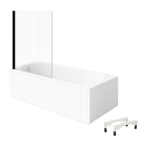 Baignoire droite avec pieds 160 x 70 cm O.Novo Blanc + Pare Bain gauche AURYS Raywall noir mat VILLEROY ET BOCH Satisfait Ou Remboursé