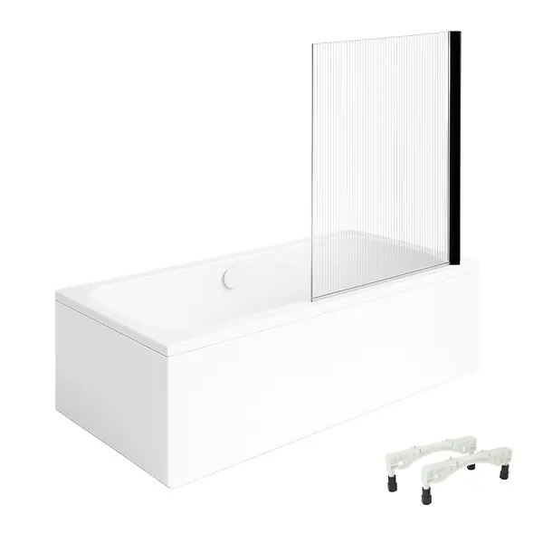 Baignoire droite Architectura avec pieds 180 x 80 cm Blanc + Pare bain droite AURYS Raywall Noir mat VILLEROY ET BOCH Livraison Express