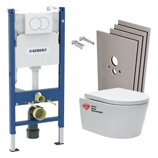 Populaire Pack Bati-support Geberit 112cm + Cuvette Swiss Aqua Technologies sans bride + Plaque blanche + Set habillage (SATrimlessGeb3-sa