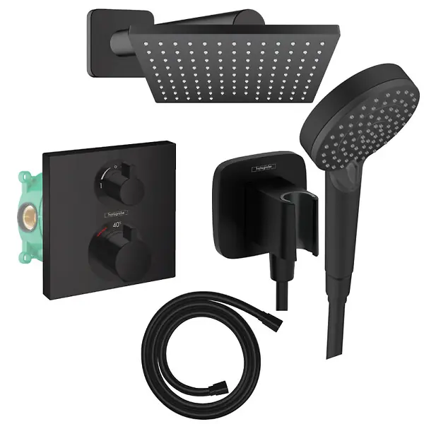 Colonne douche thermostatique Ecostat Square Douche de tête Vernis Flexible Isiflex Douchette Vernis Blend noir HANSGROHE Achetez Aujourd'hui