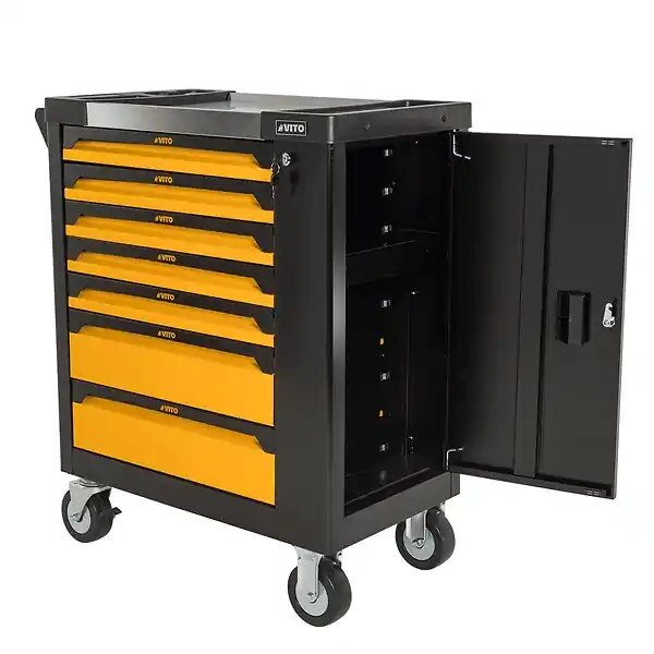 Prix Promo Servante d‘atelier 7 tiroirs 221pièces Porte latérale 4 Roues Chariot à outils VITO