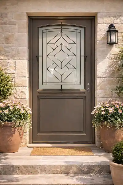 Porte d‘entrée Bois Vitrée Elodie Gris Quartz, H215 x L90 cm Côte Tableau p. Gauche, (Poignée, Barillet ref 010723NO) GD MENUISERIES Affaire À Saisir