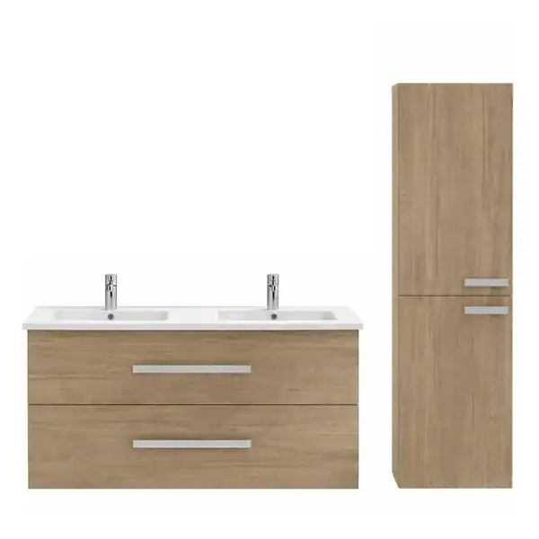 Meuble double vasque 120 cm Ola up + colonne de salle de bain chêne JACOB DELAFON Top Vente