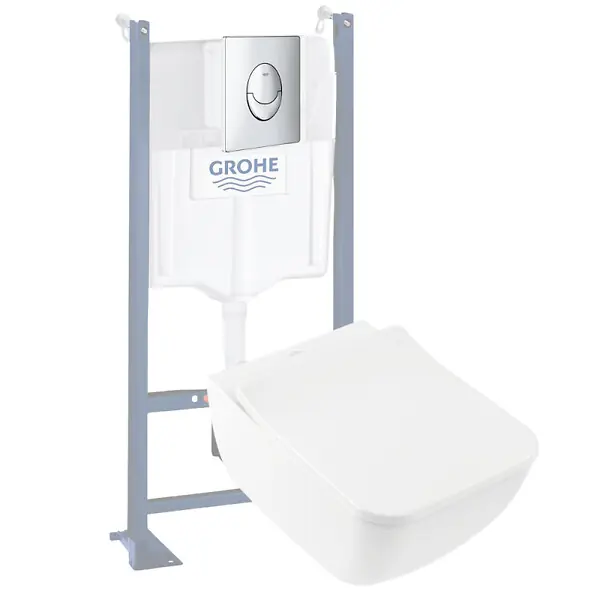 Bon Marché Pack WC suspendu sans bride Venticello + abattant + plaque chromée + bâti Grohe VILLEROY ET BOCH