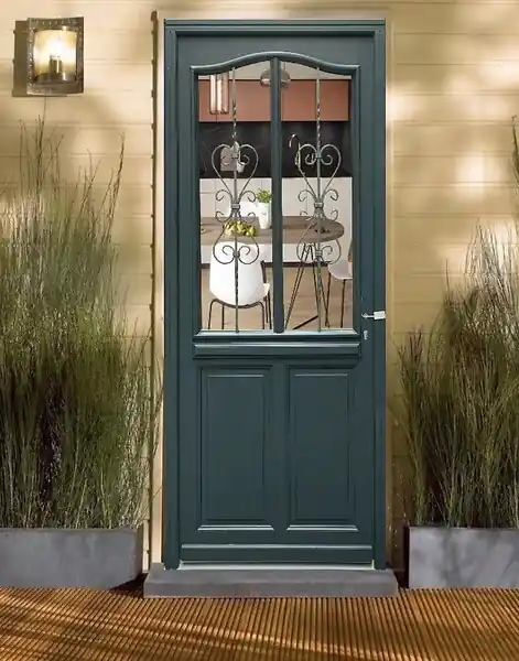 Offre Exclusive Porte d‘entrée Bois Vitrée Sabrina Gris Anthr., H215 x L90 cm Côte Tableau p.Gauche (Poignée, Barillet ref 010403FP) GD MENUISERIES
