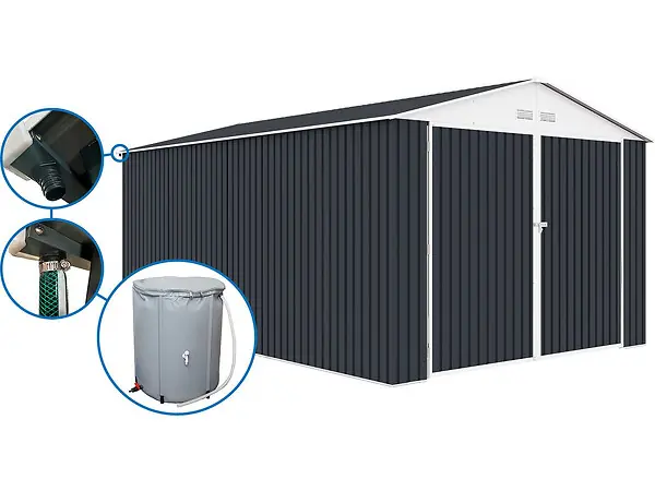 Garage métal " Houston" - 15,36 m² avec gouttière et récupérateur d‘eau - Anthracite HABITAT ET JARDIN Achat Immédiat