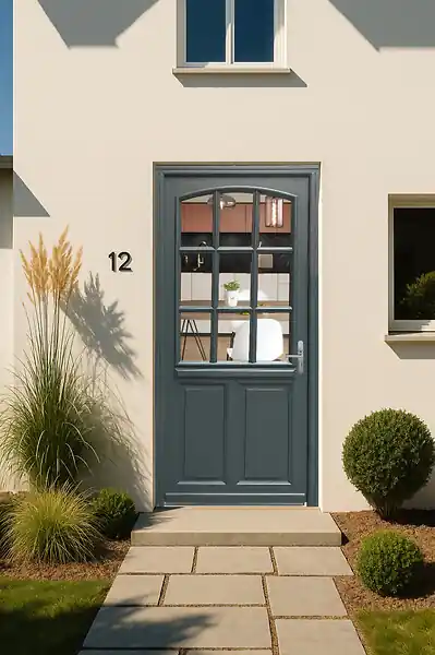 Porte d‘entrée Bois Vitrée Alexa Gris Anthr., H215 x L80 cm Côte Tableau p.Gauche (Poignée, Barillet ref 010723NO) GD MENUISERIES Pas Cher