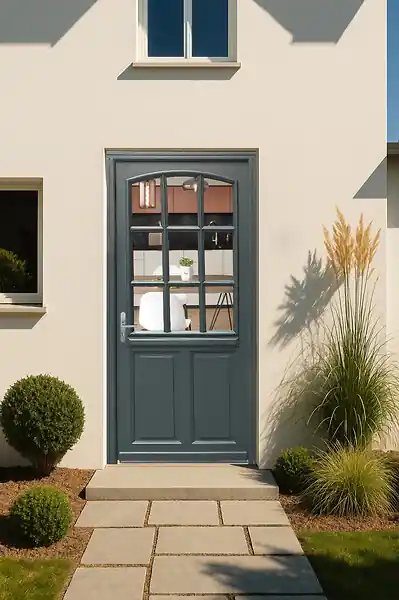 Porte d‘entrée Bois Vitrée Alexa Gris Anthr., H215 x L80 cm Côte Tableau, p.Droit (Poignée, Barillet ref 010723NO) GD MENUISERIES Offre Spéciale