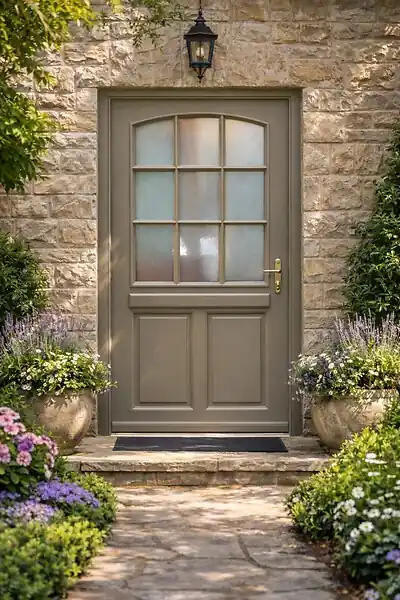 Porte d‘entrée Bois Vitrée Alban Gris Quartz, H215 x L90 cm Côte Tableau p. Gauche, (Poignée, Barillet ref 010723NO) GD MENUISERIES Certifié