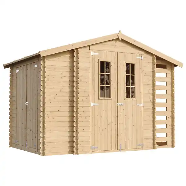Abri de jardin en bois et range bûches extérieur - Stockage extérieur I206xL328xH218 cm/ 3,53 + 0,97+0,97 m2 - M389C TIMBELA Offre Spéciale