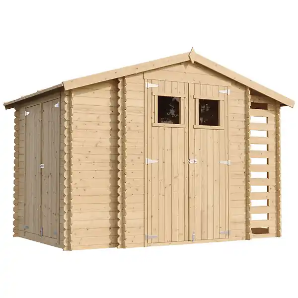 Abri de jardin en bois et range bûches I206xL328xH218 cm / 5,41 m2 - M389 TIMBELA Produit De Marque