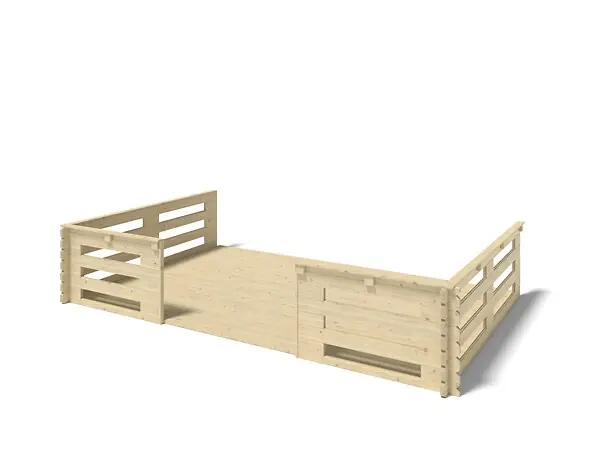 Nouvelle Collection Terrasse en bois avec balustrade pour abri en bois - 15m2 - 5m x 3m - couleur naturel - DOM616 ALTANKA