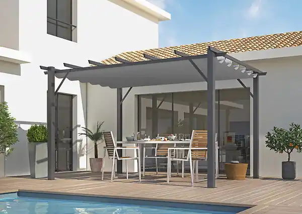 Soldes Pergola en aluminium - Gris anthracite - L.400xH.230xP.300cm HABRITA