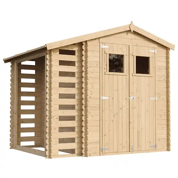 Soldes Abri de jardin en bois et range bûches extérieur AVEC SOL TRAITÉ - extérieur I206xL272xH218 cm/ 3,53 + 0,97 m2 - TIMBELA M386+M386G