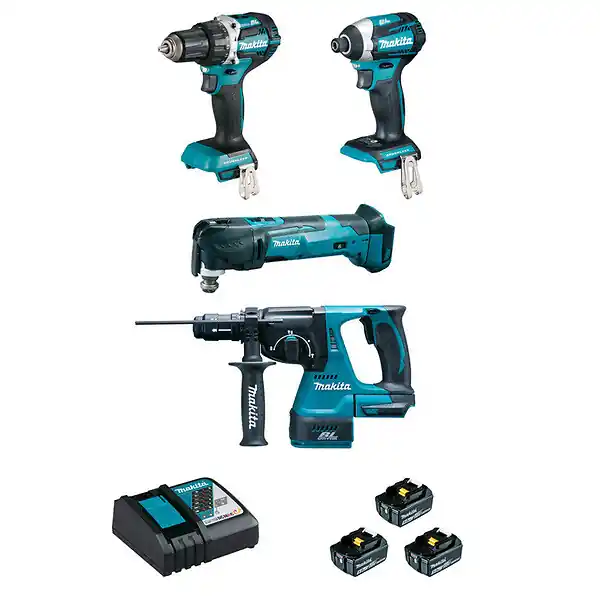 Ensemble de 4 Machines 18V Li-Ion MAKITA DLX4109TJ 5 Ah (DDF484 + DTD154 + DHR243 + DTM51) Promotion