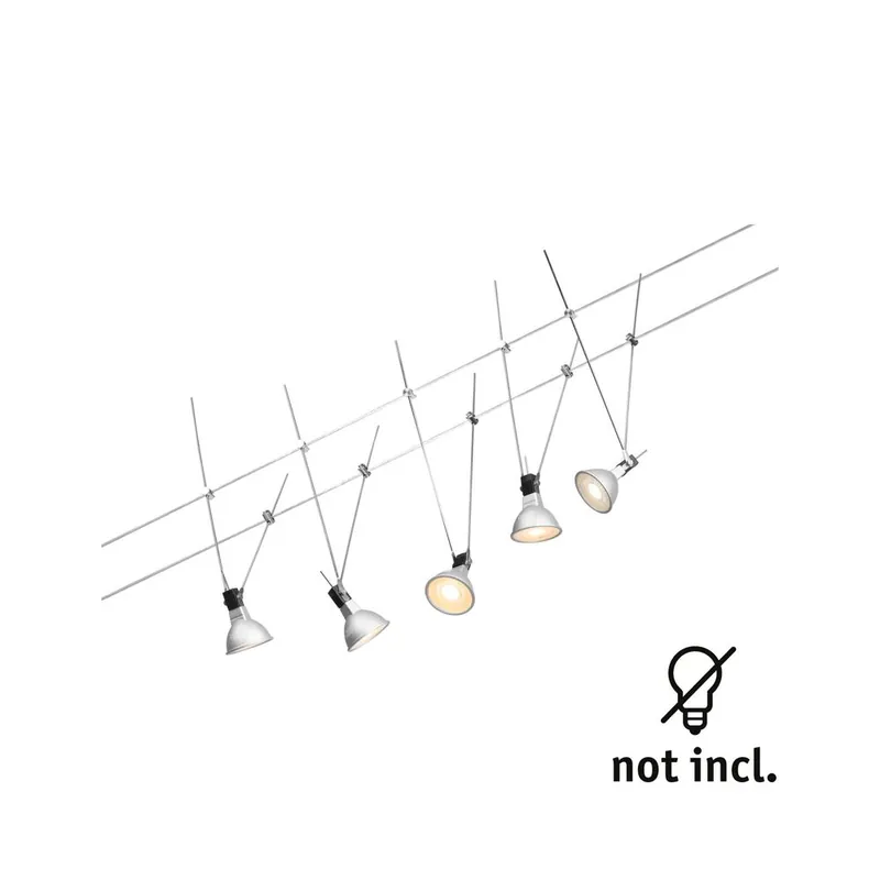 Certifié Spot sur câbles kit 5X10W GU5,3 chrome WIRE SYSTEM SIMPLE PAULMANN