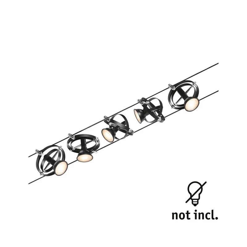 Spots sur câbles kit 5x10W GU5,3 3000K 12V noir mat WIRE CARDAN CORDUO PAULMANN Offre Limitée