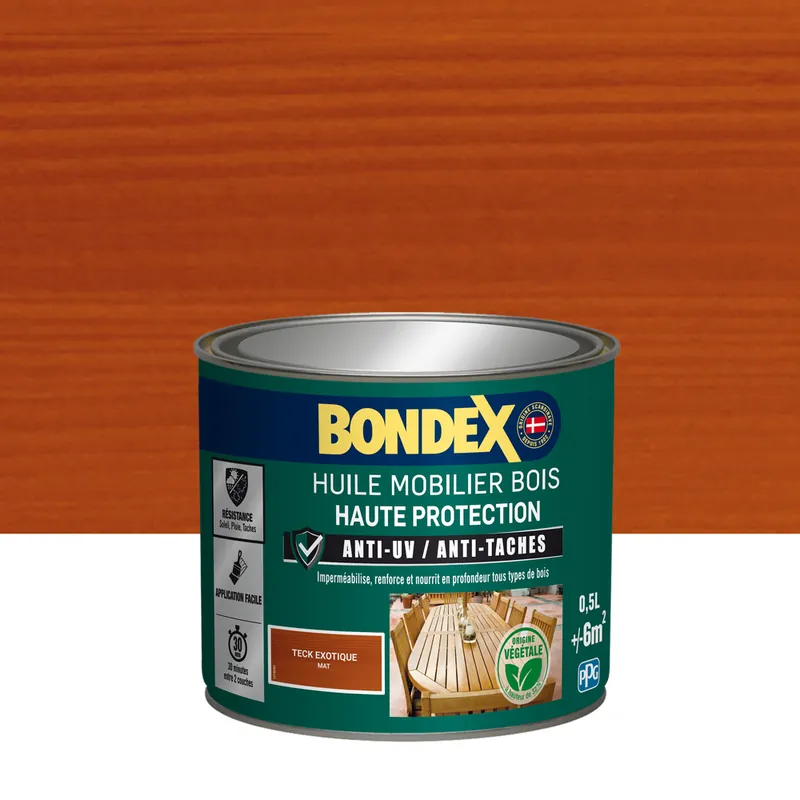 Vente Directe Bondex - Huile Mobilier Bois - Mat - 0,5L - Teck
