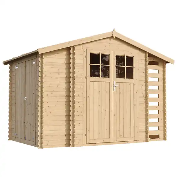 Bon Plan Abri de jardin en bois et range bûches extérieur - Stockage extérieur I206xL328xH218 cm/ 3,53 + 0,97+0,97 m2 - M389F TIMBELA