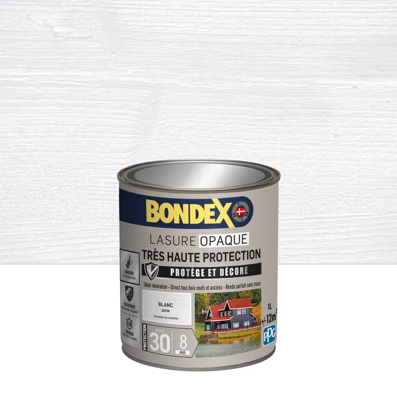 Offre Limitée Bondex - Lasure Opaque - 8 ans - ind 30 - sat - 1l - blanc