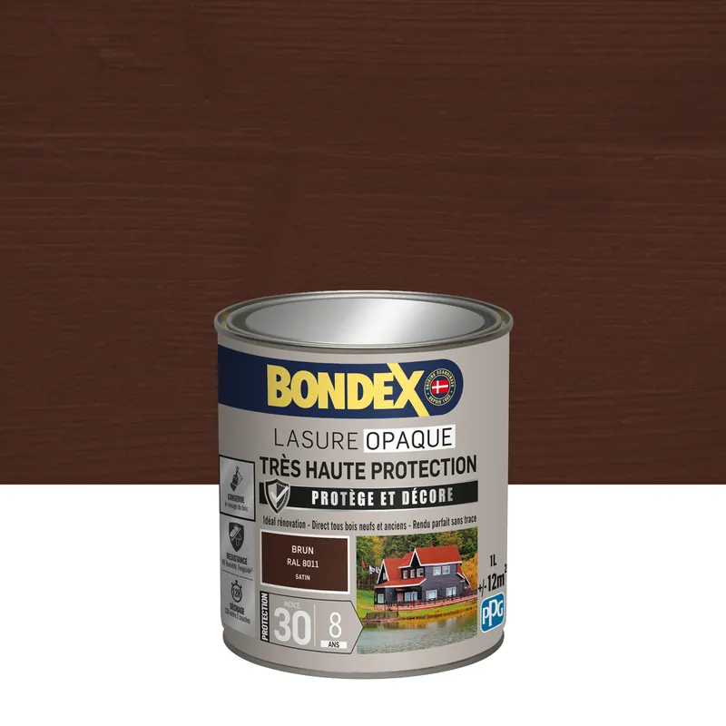 Bondex - Lasure Opaque - 8 ans - ind 30 - sat - 1l - br ral 8011 Vente Flash