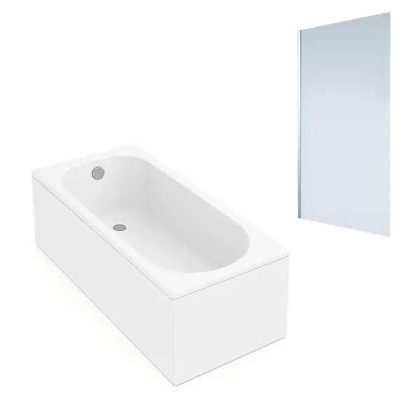 Expédition Rapide Baignoire droite Oberon quaryl 180 x 80 cm + Pare bain gauche AURYS Mist 1 chromé VILLEROY ET BOCH