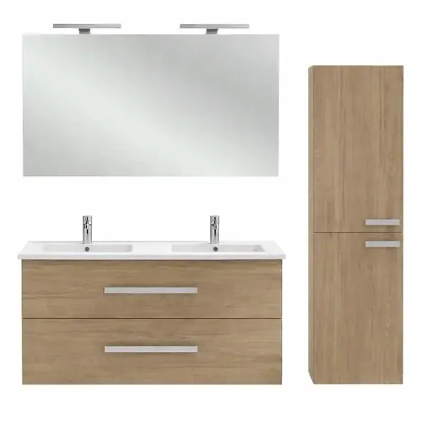 Offre Exclusive Pack meuble double vasque 120 cm Ola Up chêne + colonne + miroir + spot JACOB DELAFON
