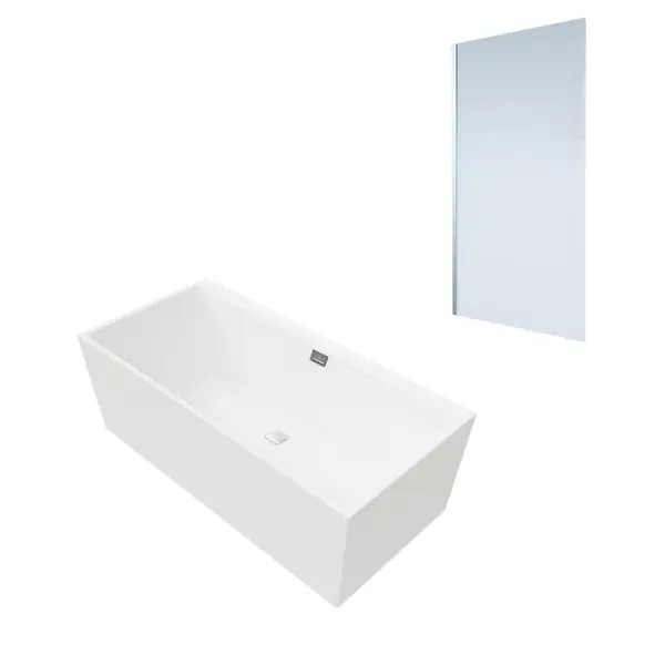 Seulement Aujourd'hui Baignoire droite Collaro 160 x 75cm Blanc mat vidage et trop plein chrome + Pare bain gauche AURYS Mist 1 VILLEROY ET BOCH