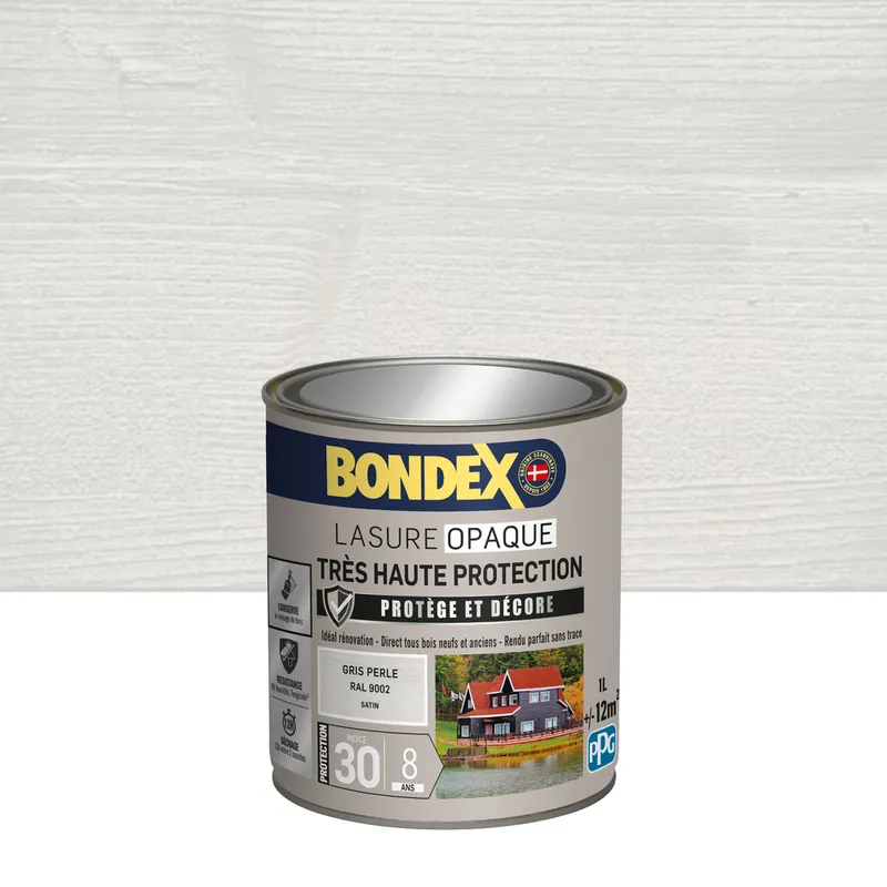 Prix Bas Bondex - Lasure Opaque - 8 ans - ind 30 - sat - 1l - gris perl ral9002