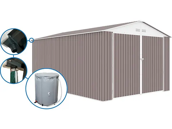 Garage métal "Nevada" - 18,56m² avec gouttière et récupérateur d‘eau HABITAT ET JARDIN Paiement Sécurisé