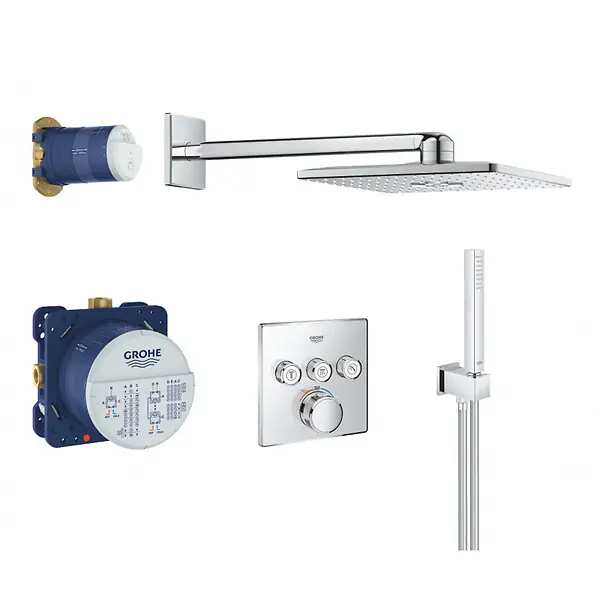 Grohe Grohtherm SmartControl Set de douche tout en 1 avec douche de tête 31cm + Douchette 1 jet, Chrome (34706000-310CUBE) Meilleur Prix
