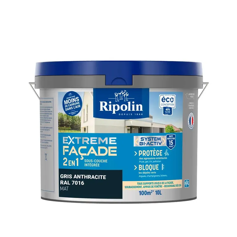 Prix Promo Peinture Façade-10L-Gris Anthracite - RIPOLIN