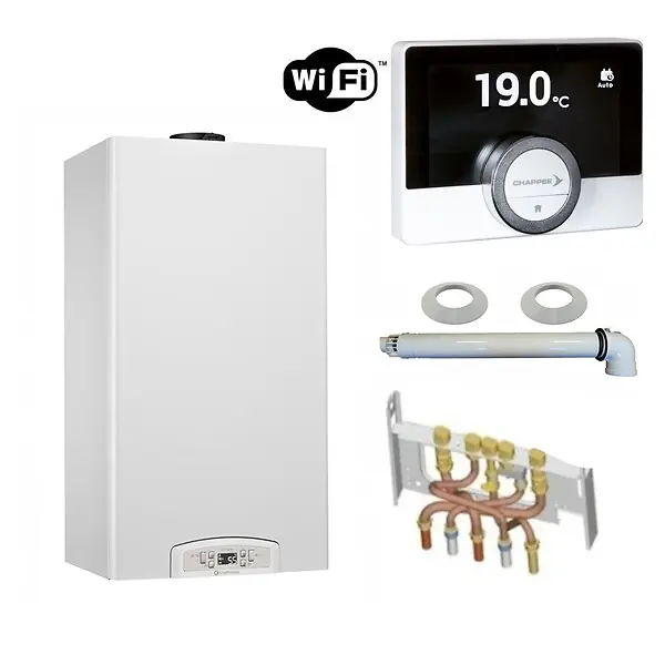 Chaudière Gaz Condensation Inoa Green Chaffoteaux 25 kW Complète (Ventouse + Douilles + Dosseret) avec Thermostat Connecté Expédié Aujourd'hui