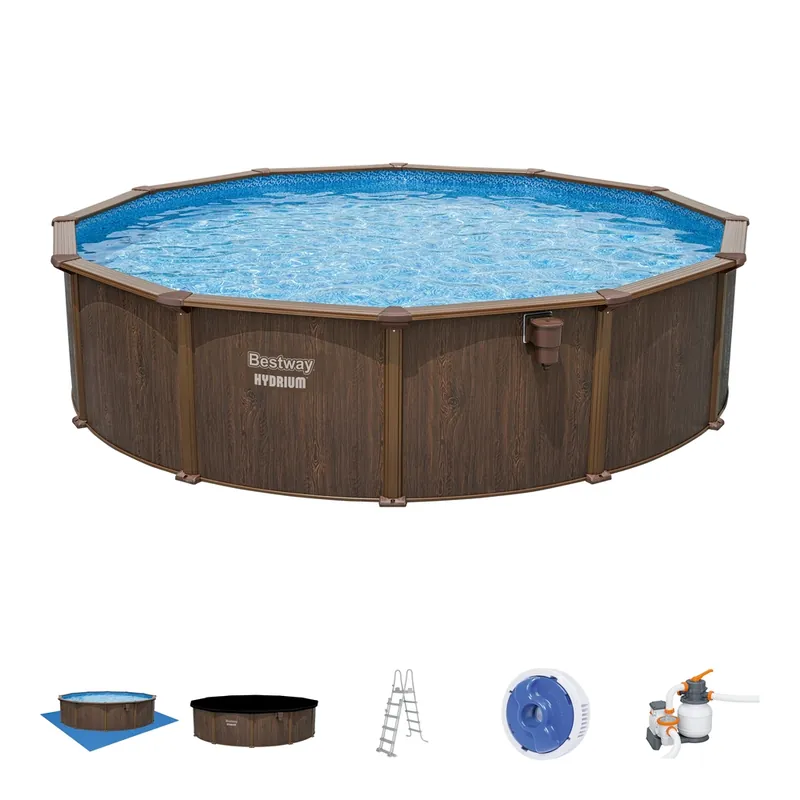 Satisfait Ou Remboursé Piscine hors sol ronde tubulaire imitation bois Ø 550 cm hauteur 130 cm - BESTWAY